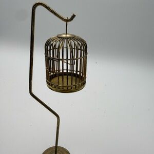 Vintage Elegant Dollhouse Sized Gold Bird Cage & Stand